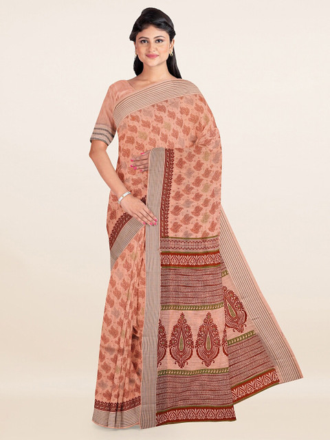

Pothys Peach-Coloured & Red Ethnic Motifs Saree
