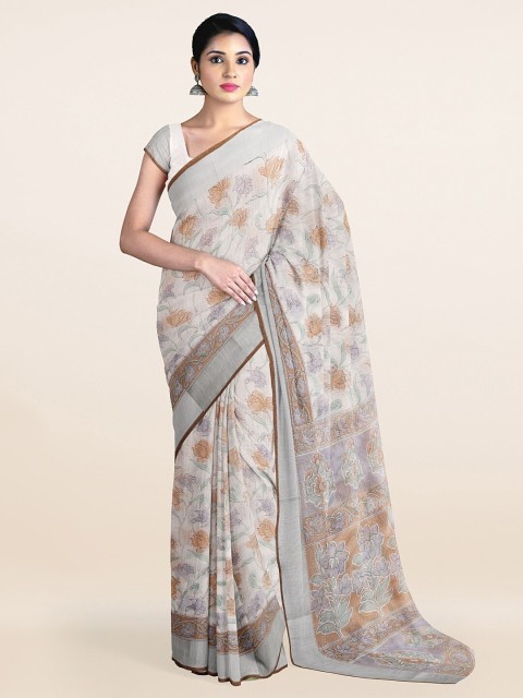 

Pothys Off White & Brown Floral Zari Saree