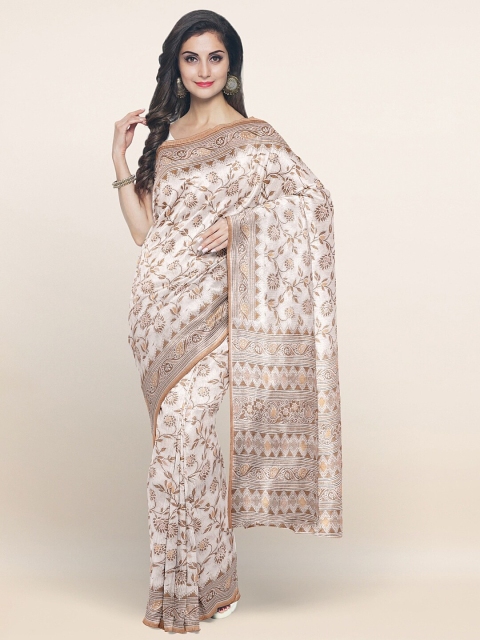 

Pothys Off White & Brown Floral Printed Saree