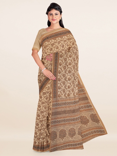 

Pothys Beige & Brown Floral Printed Saree