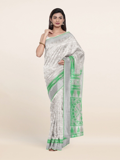 

Pothys Off White & Green Cotton Blend Saree