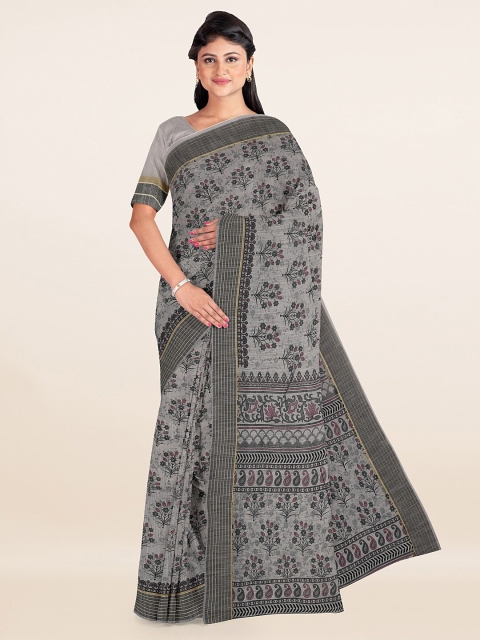 

Pothys Grey & Pink Floral Printed Saree