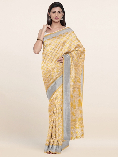 

Pothys Yellow & Grey Floral Zari Saree
