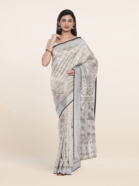 

Pothys Off White Floral Printed Zari Saree