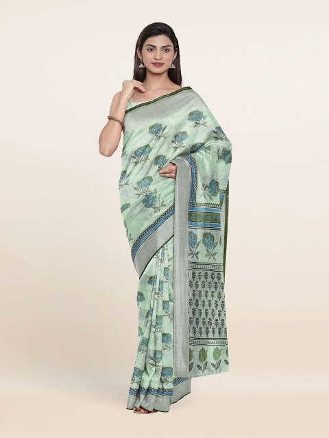 

Pothys Green & Blue Ethnic Motifs Printed Zari Saree