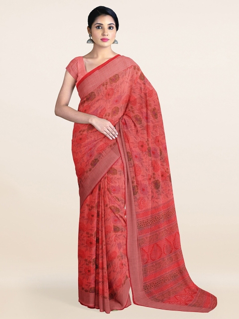 

Pothys Red & Brown Floral Printed Saree