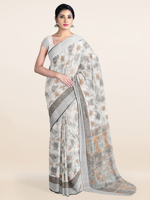 

Pothys Off White & Grey Floral Zari Saree