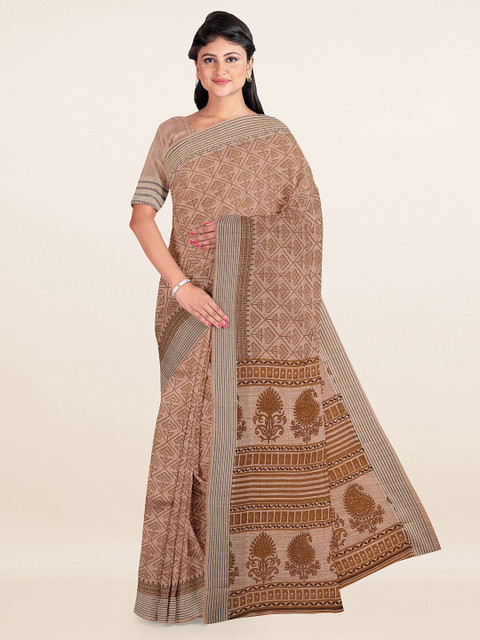 

Pothys Beige & Brown Geometric Printed Saree