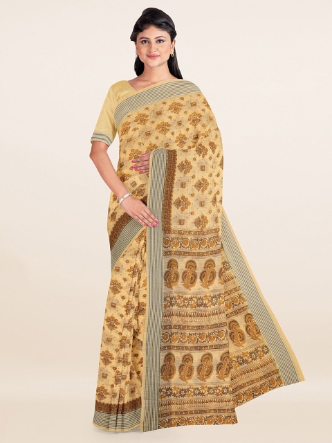 

Pothys Yellow & Brown Ethnic Motifs Printed Saree
