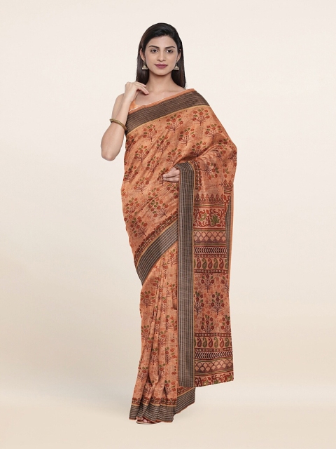 

Pothys Peach-Coloured & Grey Floral Cotton Blend Saree