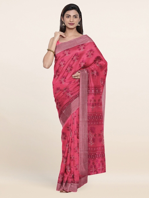 

Pothys Pink & Red Floral Printed Zari Saree