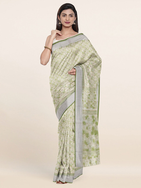 

Pothys Green & Off White Printed Zari Saree