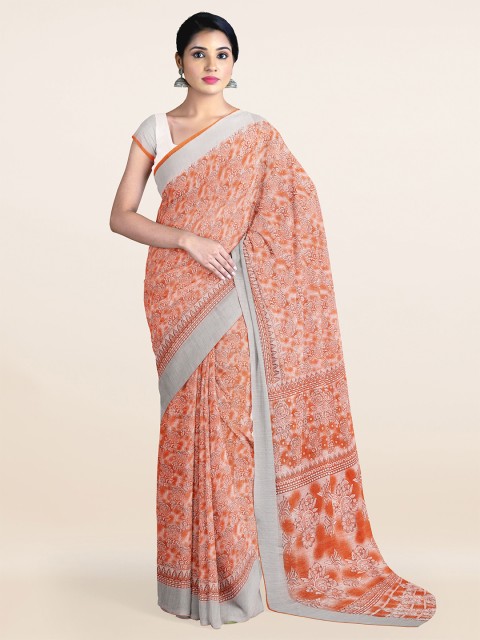 

Pothys Orange & White Floral Printed Zari Saree