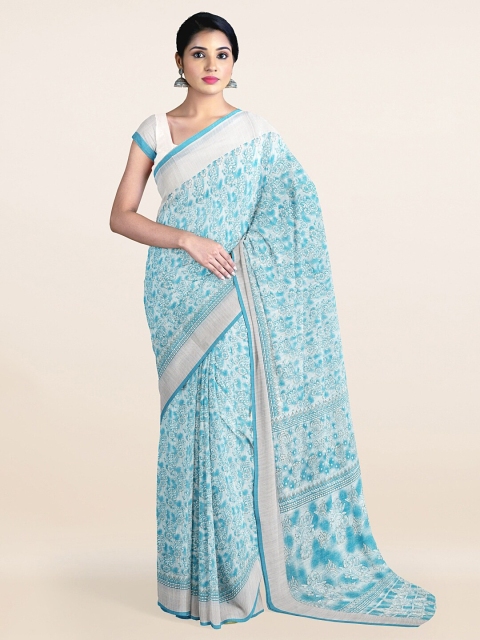 

Pothys Blue & White Floral Zari Cotton Blend Saree