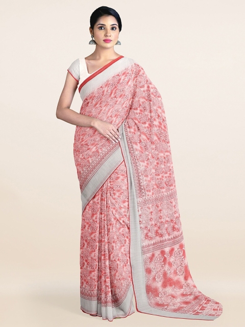 

Pothys Red & White Floral Zari Saree