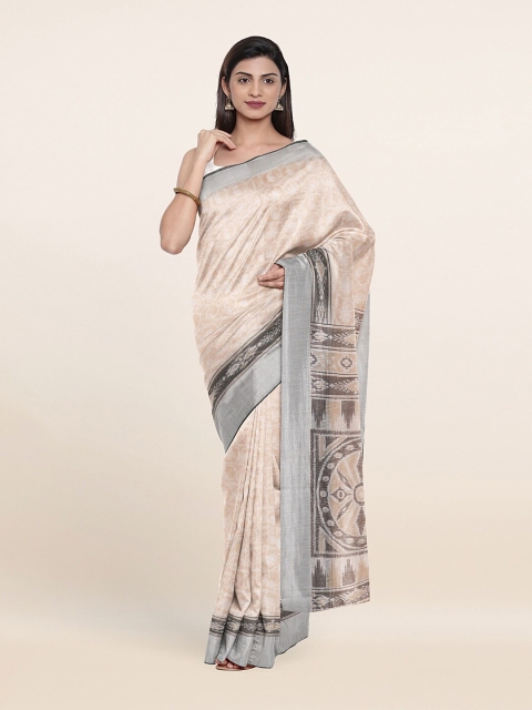 

Pothys Off-White & Peach-Coloured Floral Printed Zari Saree