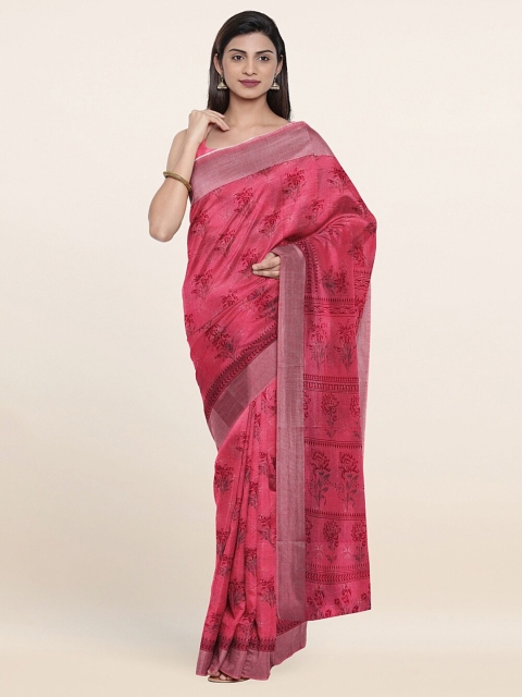 

Pothys Pink & Red Floral Printed Zari Saree