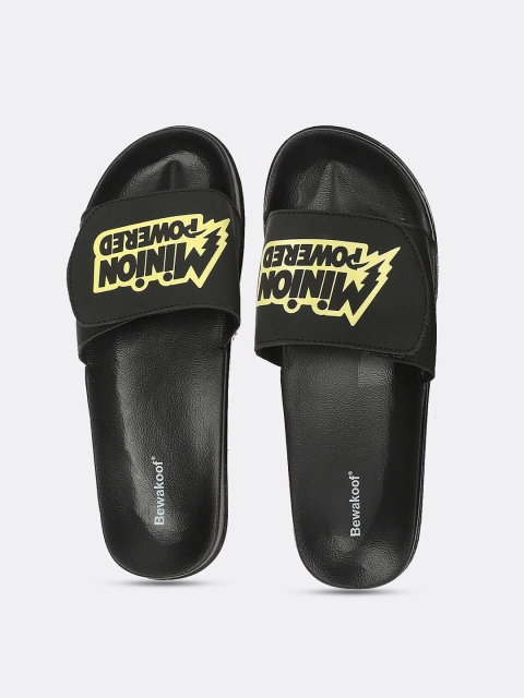

Bewakoof Men Black & Yellow Printed Rubber Sliders