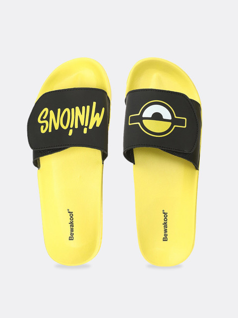 

Bewakoof Men Yellow & Black Minions Printed Adjustable Sliders