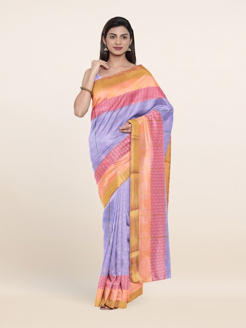 

Pothys Lavender & Gold Ethnic Motifs Printed Zari Saree