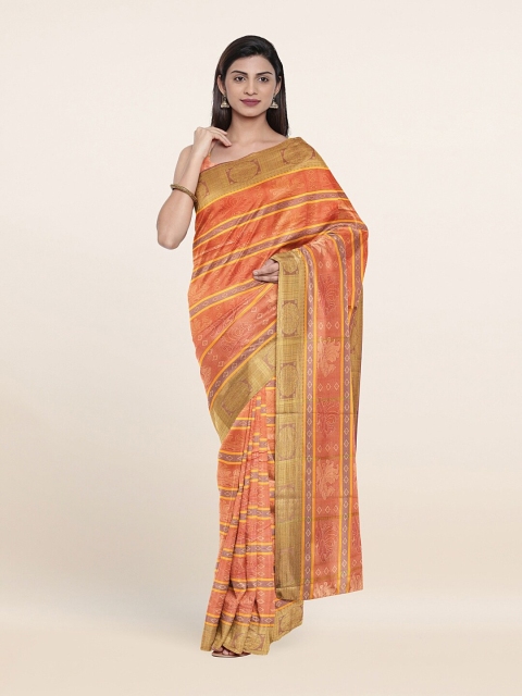 

Pothys Woman Peach & Gold-Toned Woven Design Zari Art Silk Saree