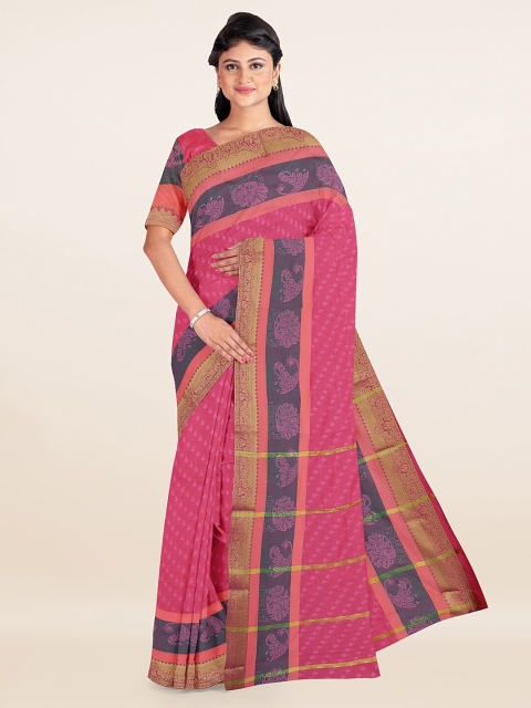 

Pothys Pink & Gold-Toned Ethnic Motifs Art Silk Saree