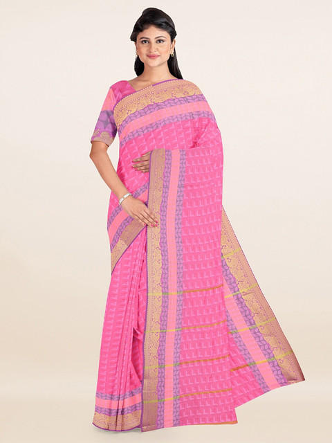 

Pothys Pink & Purple Geometric Printed Zari Art Silk Saree