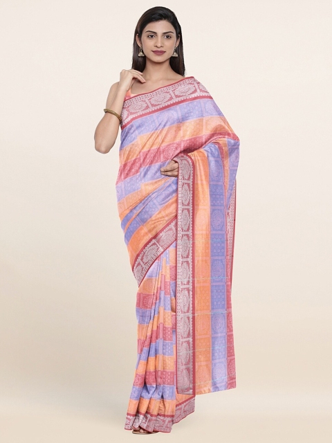 

Pothys Peach-Coloured & Pink Striped Zari Art Silk Saree