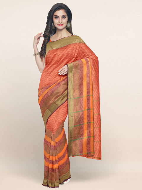 

Pothys Orange & Pink Ethnic Motifs Zari Art Silk Saree
