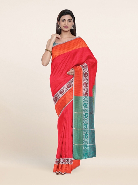 

Pothys Red & Blue Floral Zari Art Silk Saree