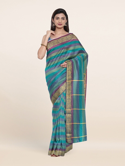 

Pothys Teal & Purple Striped Zari Art Silk Saree