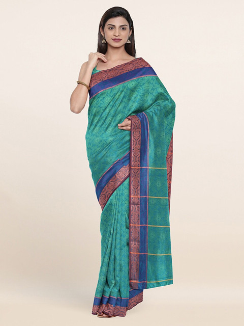

Pothys Green & Blue Floral Zari Art Silk Saree