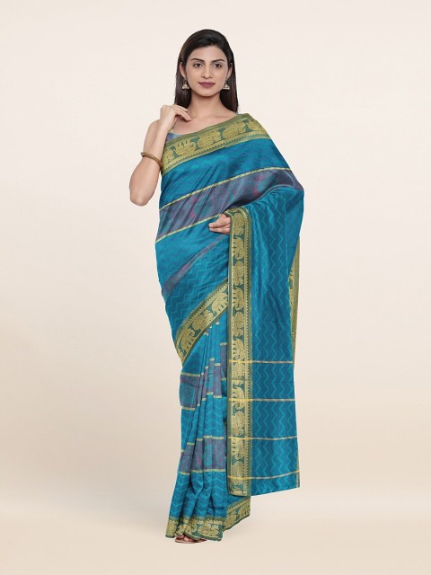 

Pothys Woman Blue & Gold-Toned Woven Design Zari Art Silk Saree