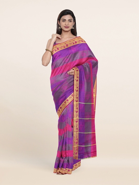 

Pothys Violet & Pink Floral Zari Art Silk Saree