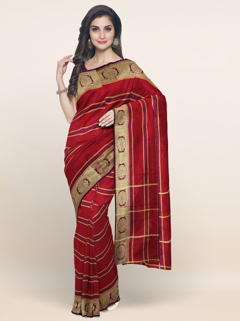 

Pothys Maroon & Gold-Toned Striped Zari Art Silk Saree