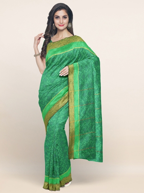 

Pothys Green & Mustard Floral Zari Art Silk Saree