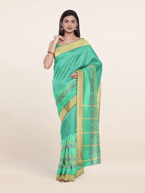 

Pothys Green & Gold-Toned Floral Zari Art Silk Saree