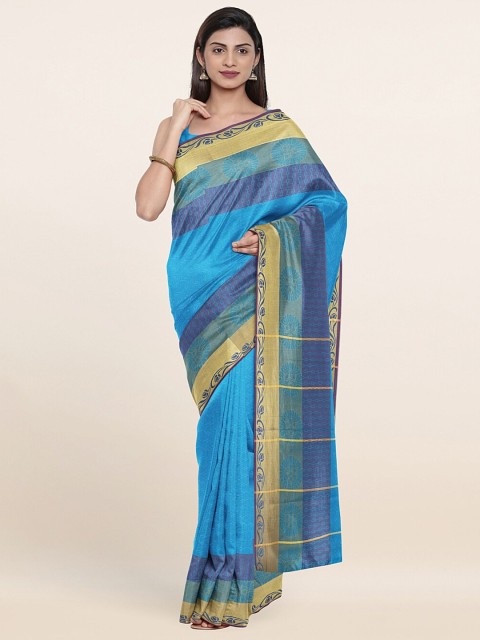 

Pothys Woman Blue & Gold-Toned Woven Design Zari Art Silk Saree