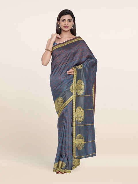 

Pothys Blue & Gold-Toned Ethnic Motifs Zari Art Silk Saree