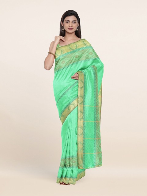 

Pothys Fluorescent Green & Gold-Toned Woven Design Zari Art Silk Saree