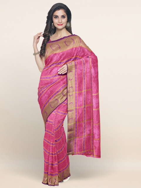 

Pothys Pink & Gold-Toned Ethnic Motifs Zari Art Silk Saree