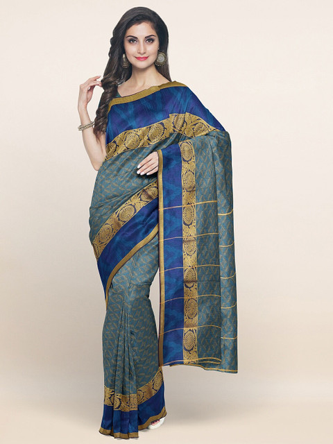 

Pothys Blue & Gold-Toned Ethnic Motifs Zari Art Silk Saree