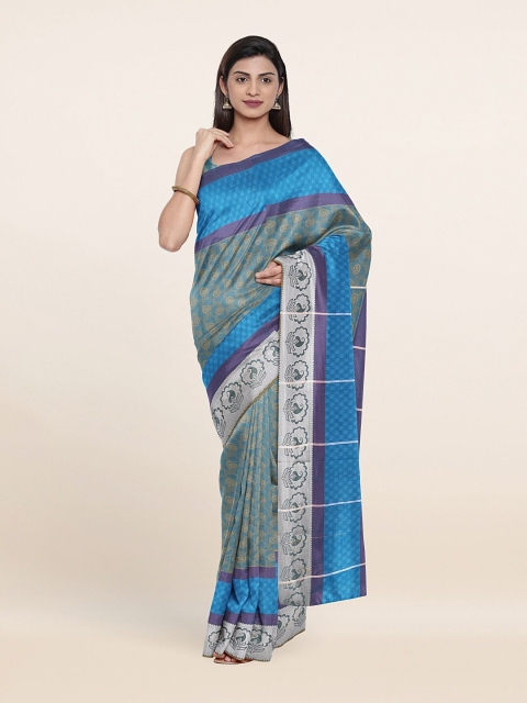 

Pothys Blue & Silver-Toned Ethnic Motifs Zari Art Silk Saree