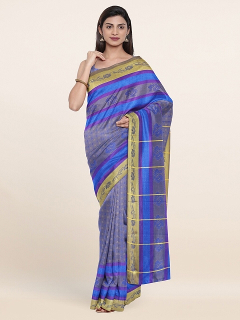 

Pothys Blue & Gold-Toned Checked Art Silk Saree