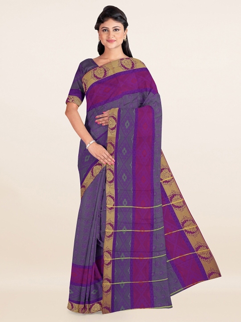 

Pothys Blue & Gold-Toned Ethnic Motifs Zari Art Silk Saree