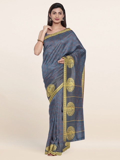 

Pothys Blue & Gold-Toned Ethnic Motifs Zari Art Silk Saree