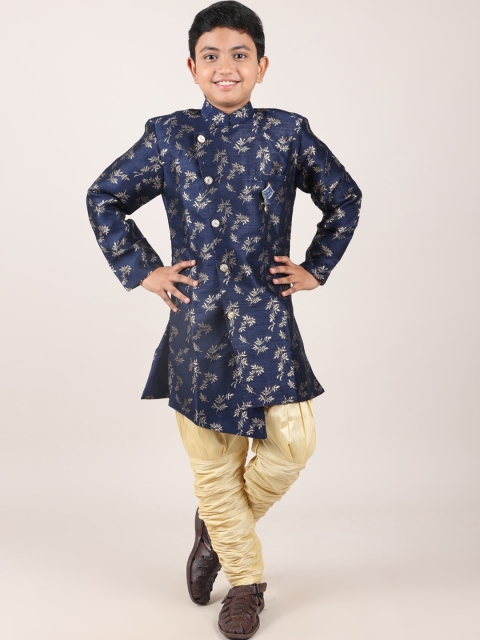 

Pothys Jacquard Boys Navy Blue & Gold-Toned Woven Design Sherwani