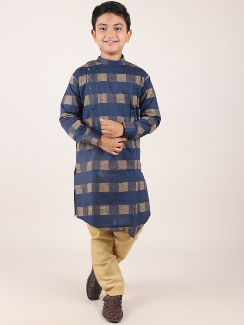 

Pothys Boys Navy Blue Angrakha Kurta with Pyjamas