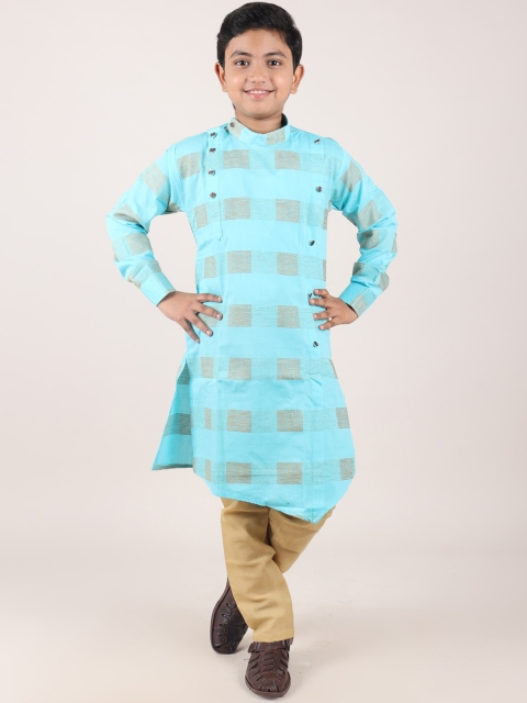 

Pothys Boys Blue & Khaki Woven Design Cotton Sherwani