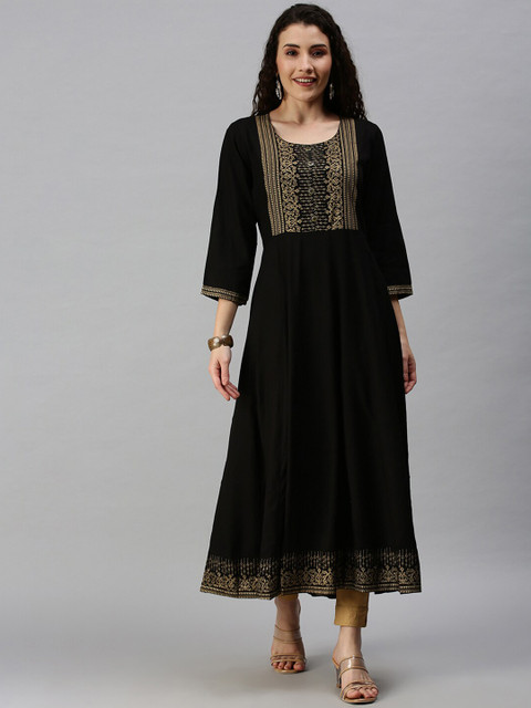 

SHOWOFF Women Black Ethnic Motifs Kurta